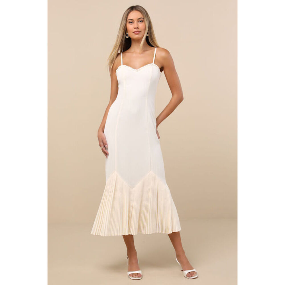 Lulus Channa Ivory Pleated Hem Midi Dress White - Size M
